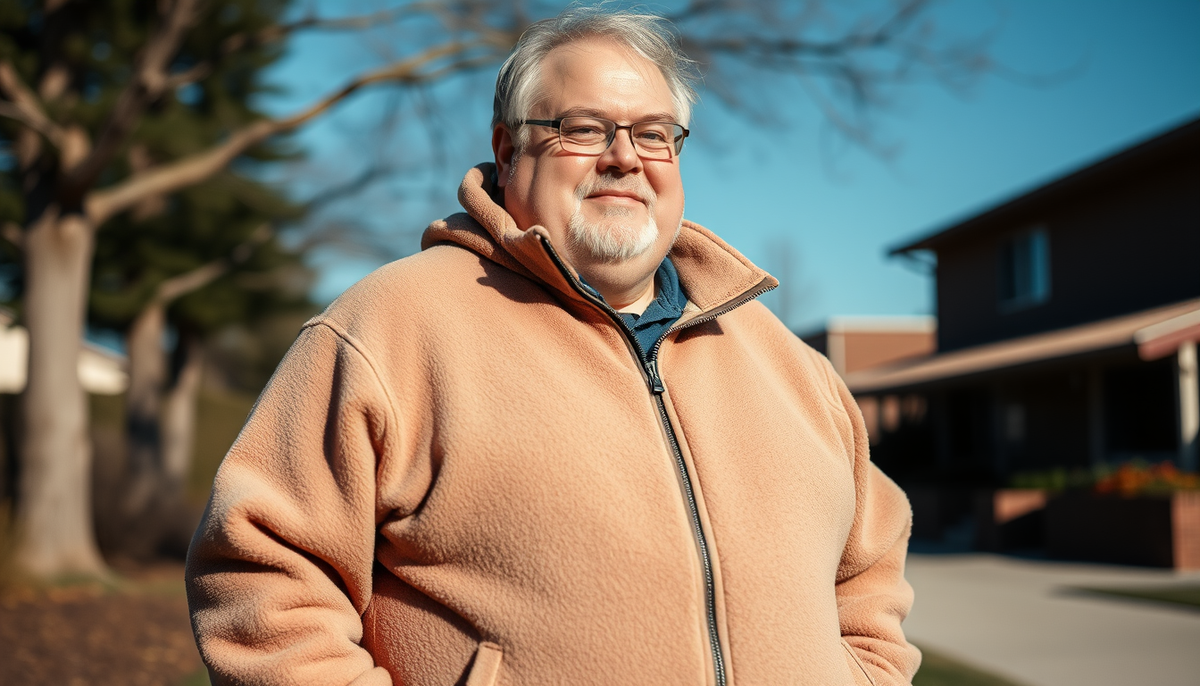 Super Size Person wearing a large fleece jacket outdoors