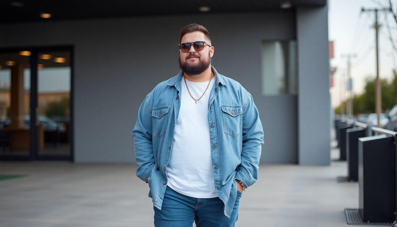 Stylish plus size man in casual oversized clothing