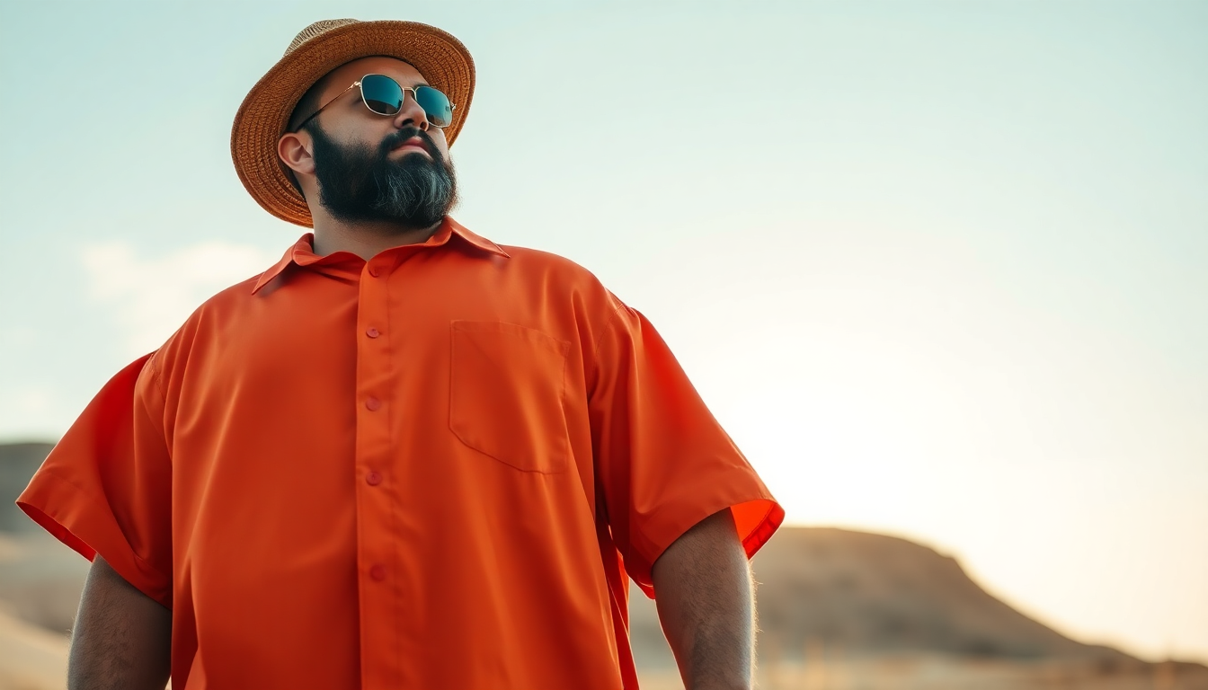 A super size man wearing breathable oversized summer clothing