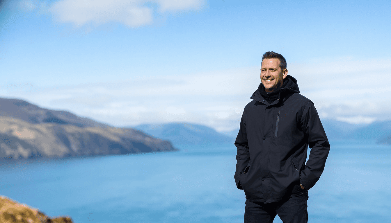 schwarze regenjacke von Brigg vom 5XL Model getragen im ganzen zu sehen