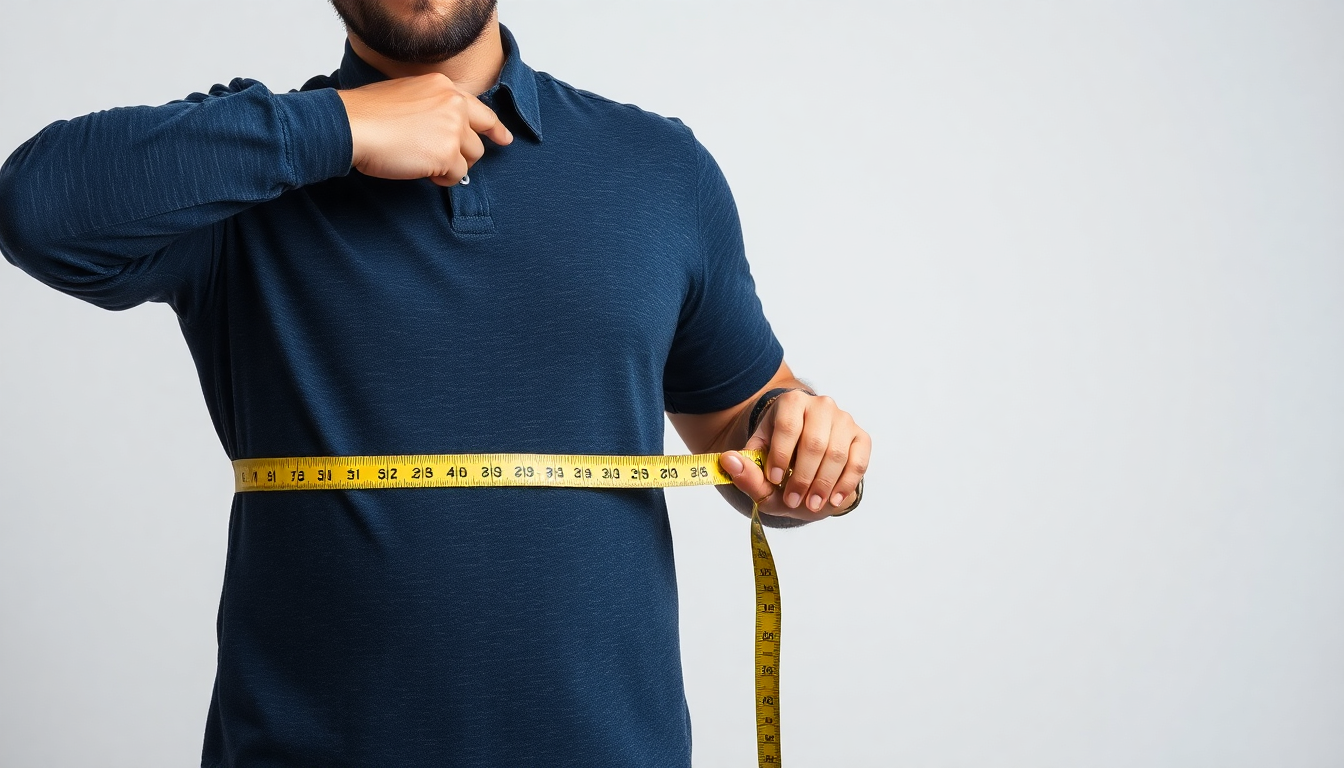 A Super Size man measuring clothing size with a tape measure