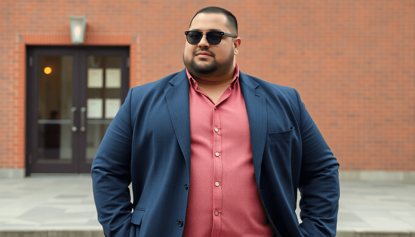 A plus size man wearing flattering stylish clothing