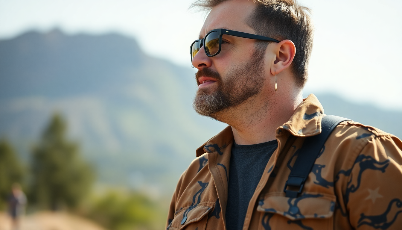 A super size man wearing breathable functional summer clothing outdoors