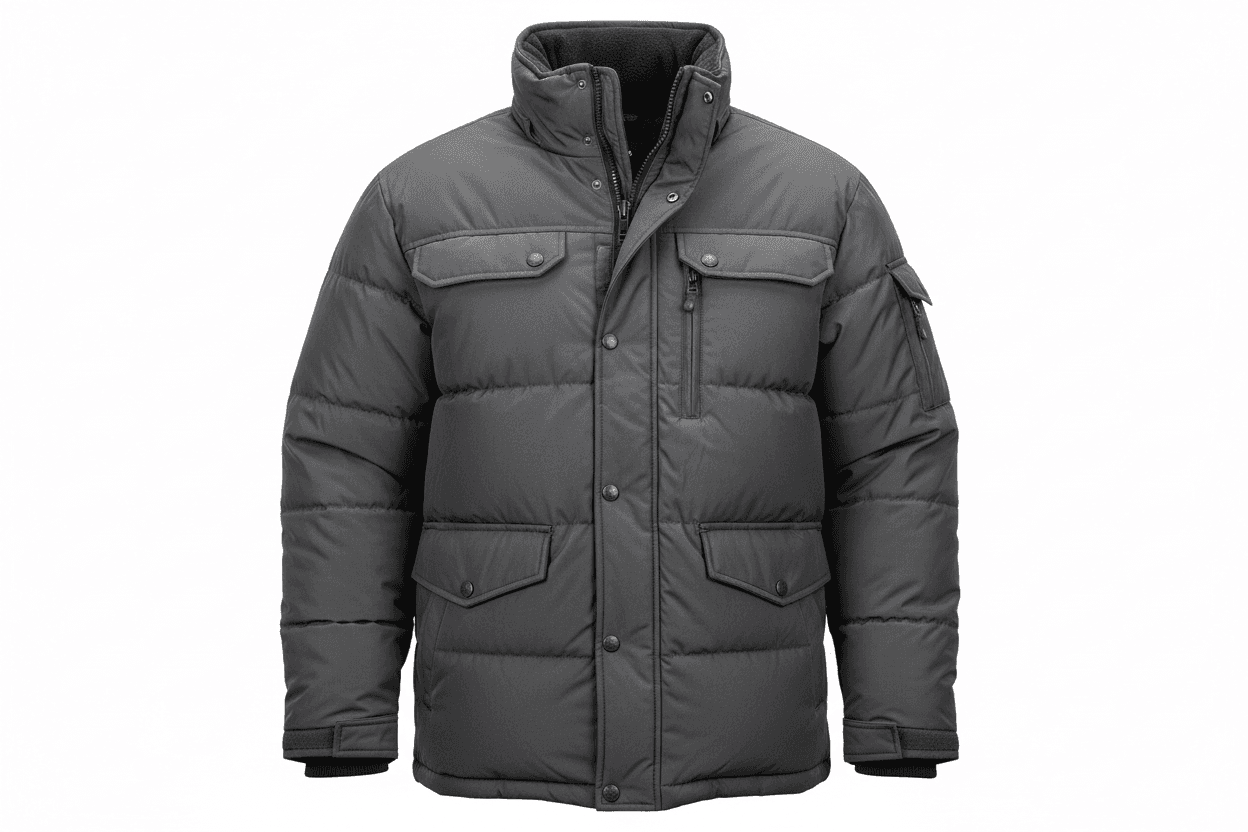 Winterjacken Übergröße Herren in Grau mit mehreren Taschen und hohem Kragen für kalte Tage