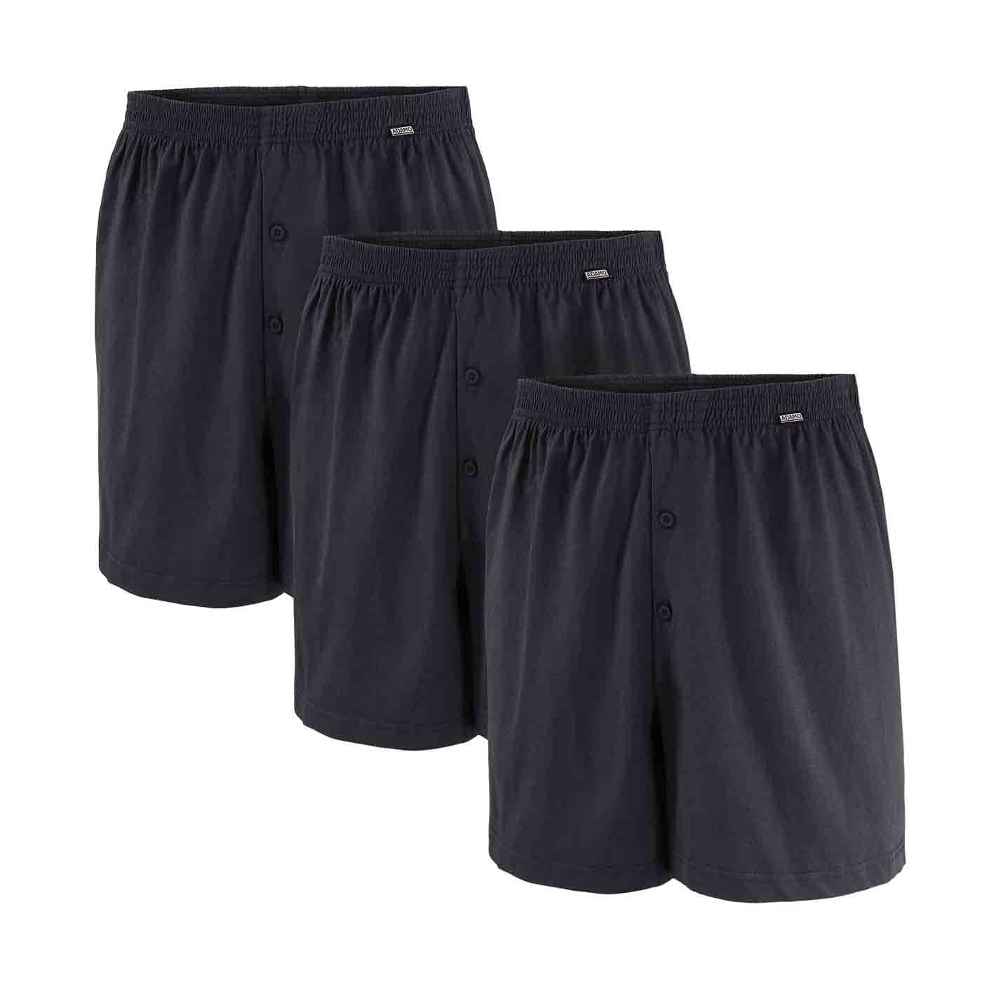 Drei schwarze Herren Boxershorts in Übergröße mit Knopfleiste und elastischem Bund komfortabel und weich