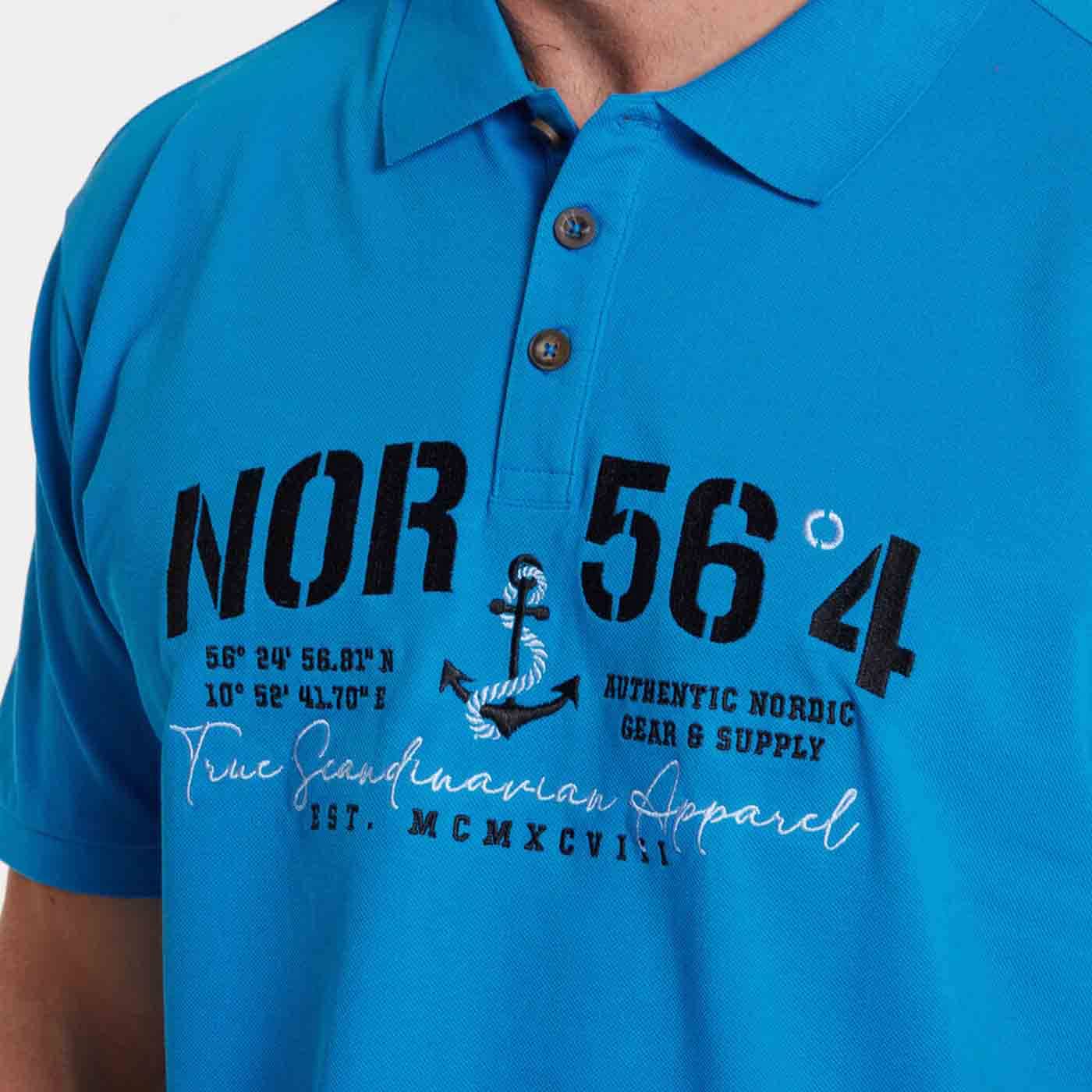 Blaues Polo Shirt Übergröße mit Nordic Print und Knöpfen für Herren von Allsize