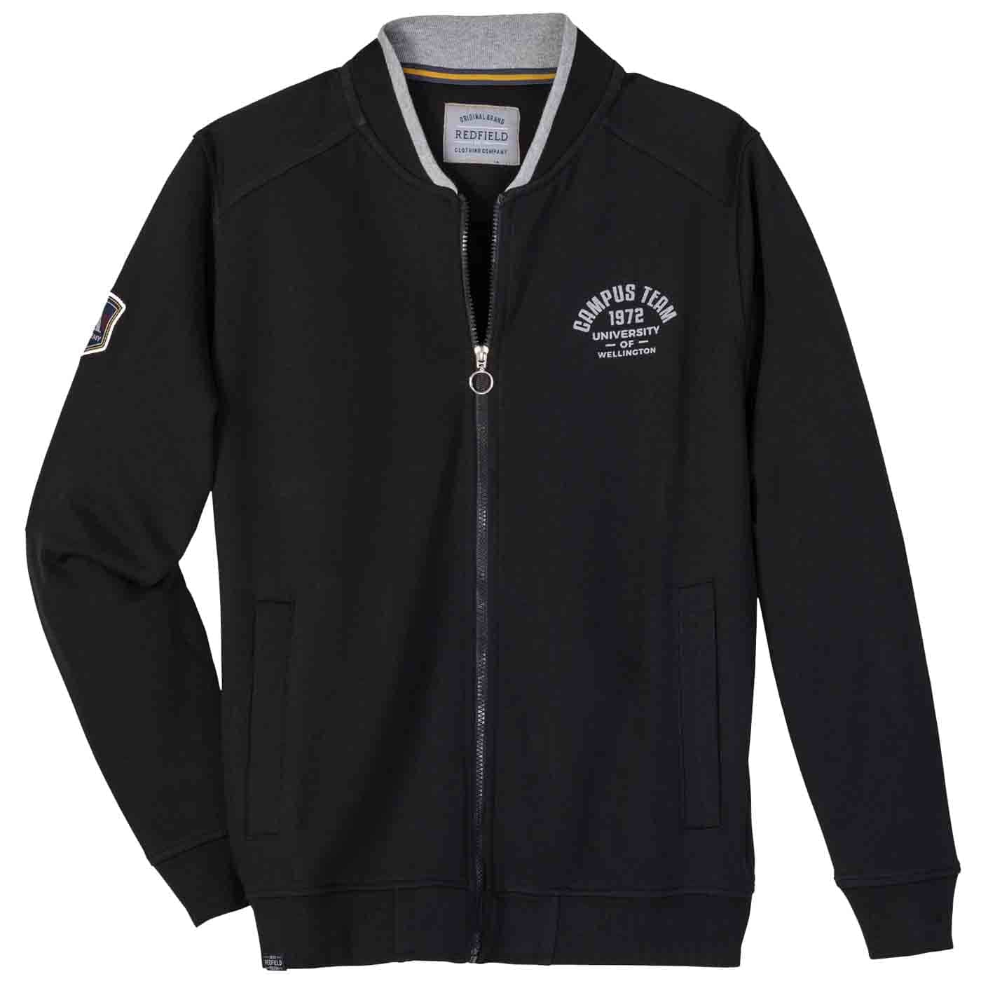 Schwarze Sweat Jacken Übergröße Herren mit Reißverschluss und sportlichem Design von Redfield