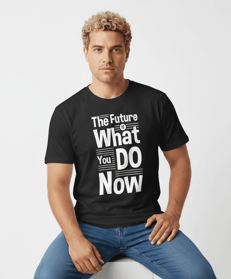 Print on Demand T-Shirt Herren mit schwarzem Aufdruck The Future is What You Do Now