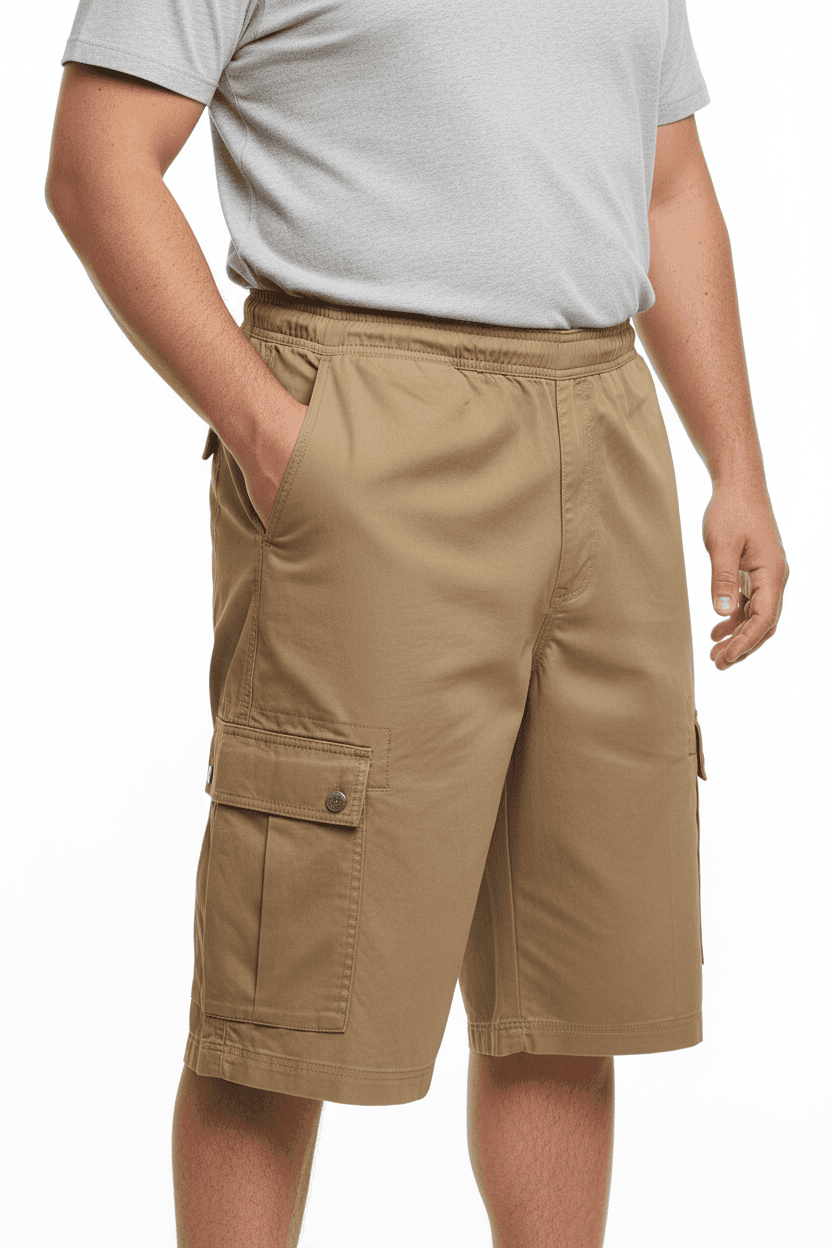 Bequeme kurze Hosen Übergröße Herren in Beige mit Taschen und Elastikbund von Allsize