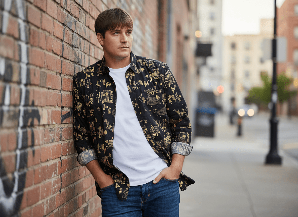 Bedrucktes Hemd Langarm in Übergröße von Kamro