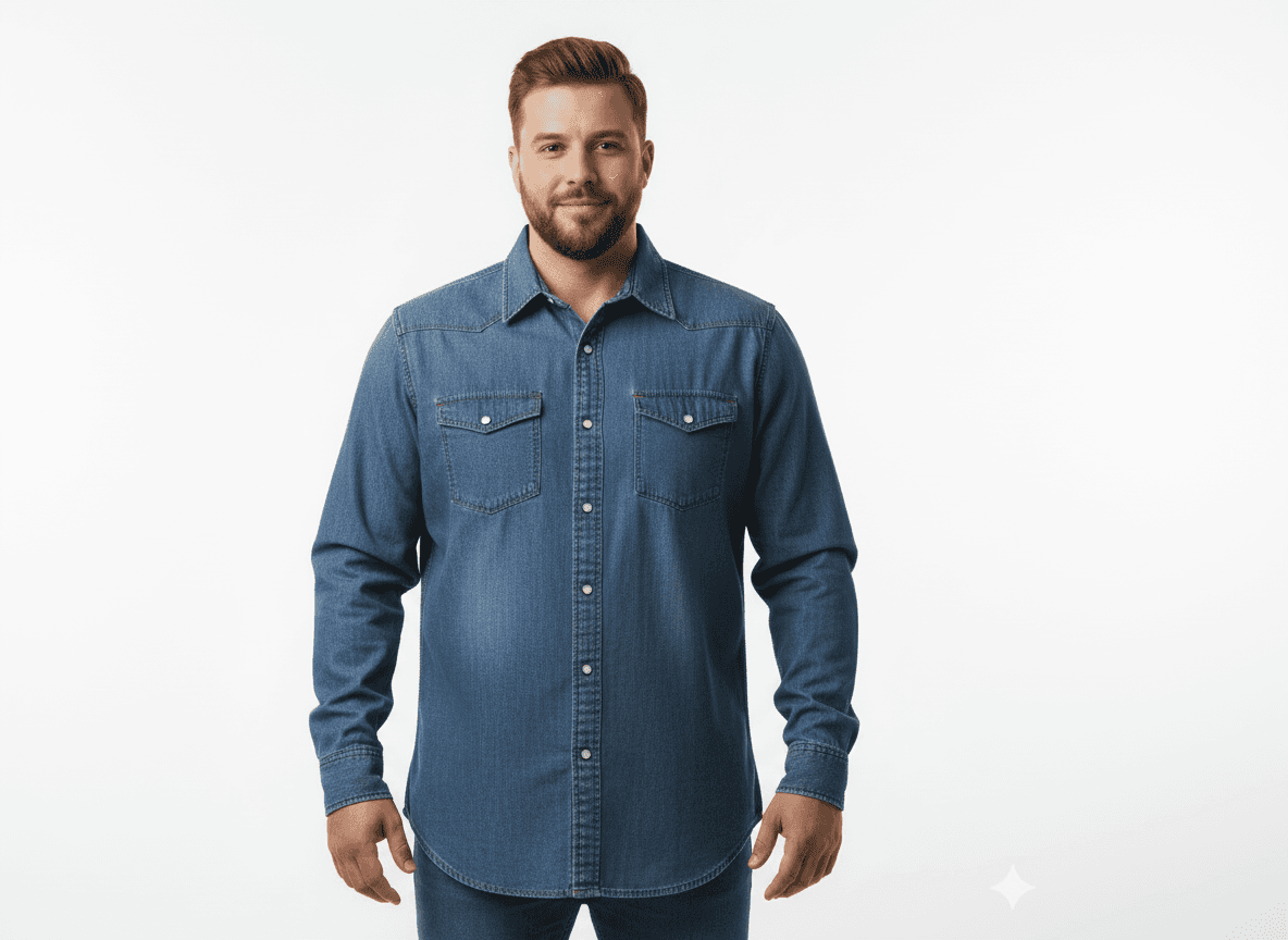 Jeans Hemd Langarm in Übergröße von Kamro