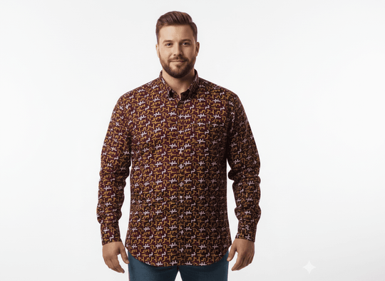 Bedrucktes Hemd Bordeaux Langarm in Übergröße von Kamro