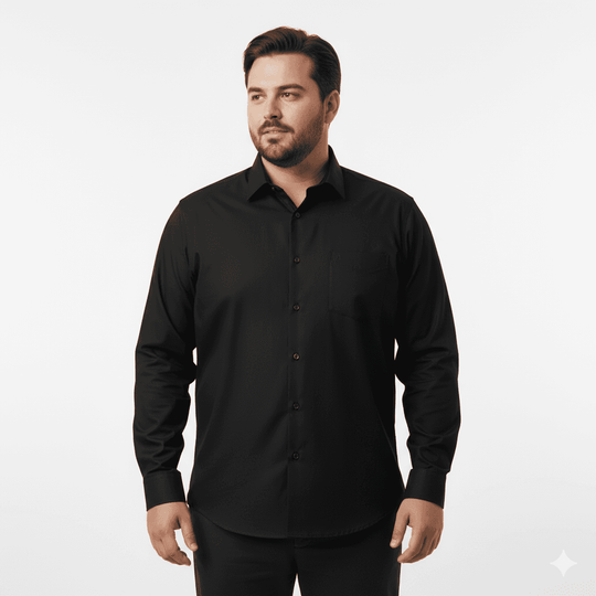 Uni Hemd langarm in Übergröße Schwarz