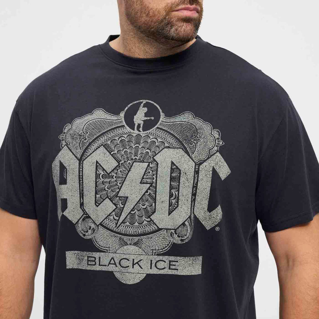 Schwarzes AC/DC T-Shirt Übergröße mit Black Ice Druck von Allsize für Rockfans