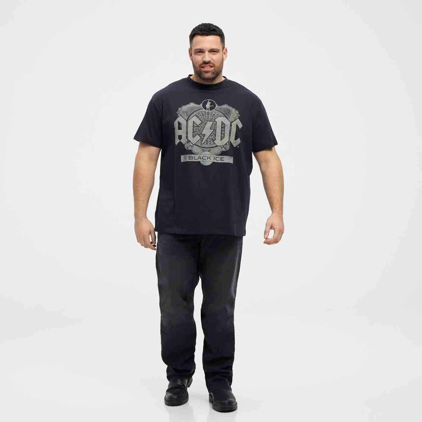 AC/DC T-Shirt Übergröße in Schwarz mit Bandlogo und Black Ice Motiv von Allsize