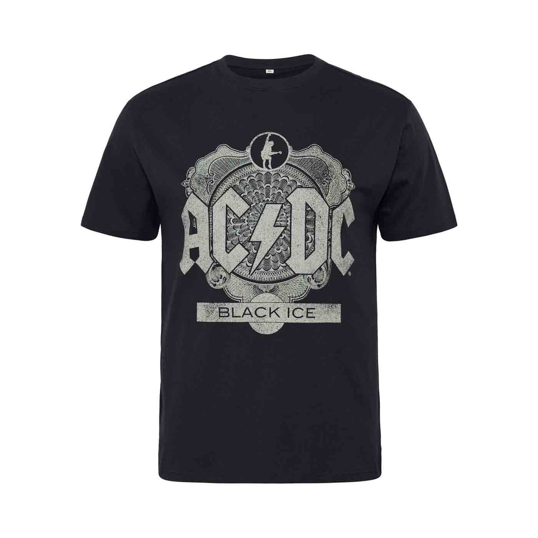 Schwarzes AC/DC T-Shirt Übergröße mit Black Ice Print von Allsize