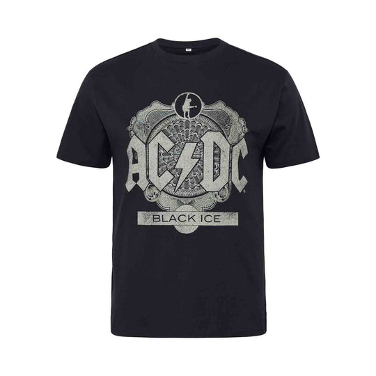 Schwarzes AC/DC T-Shirt Übergröße mit Black Ice Print von Allsize