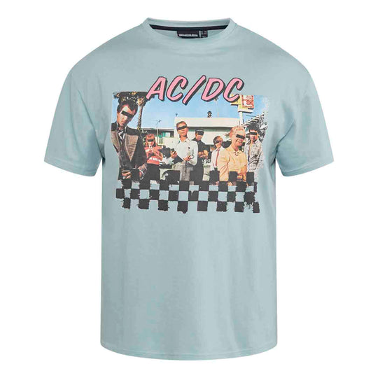 Hellblaues ac/dc t-shirt von Allsize mit Banddruck und kariertem Muster