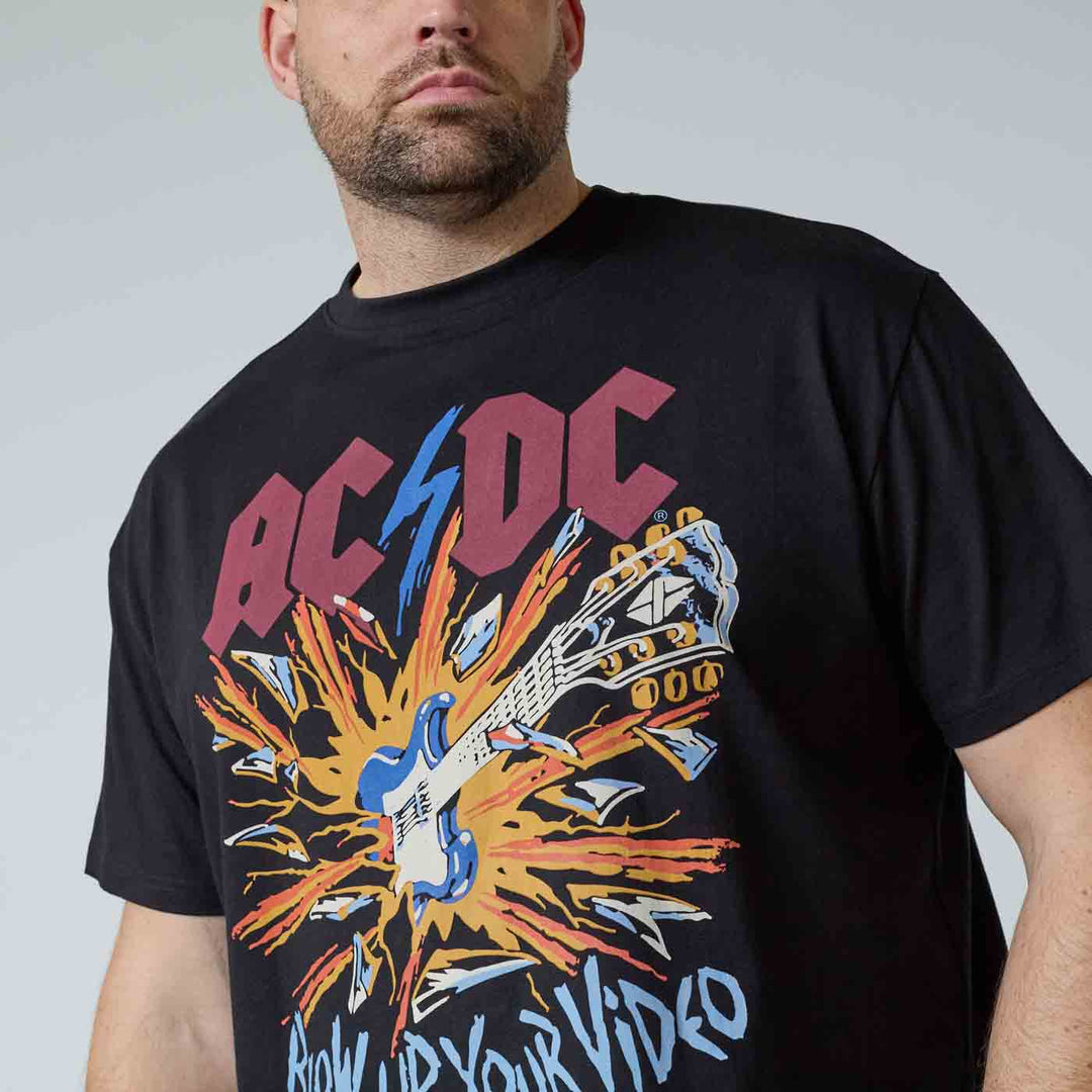 AC/DC T-Shirt Herren Übergröße in Schwarz mit buntem E-Gitarrendruck und Schriftzug