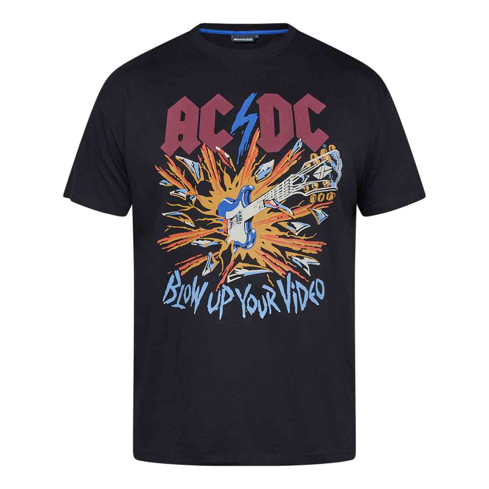 AC/DC T-Shirt Herren Übergröße in Schwarz mit bunt bedruckter Explosion und E-Gitarre Design