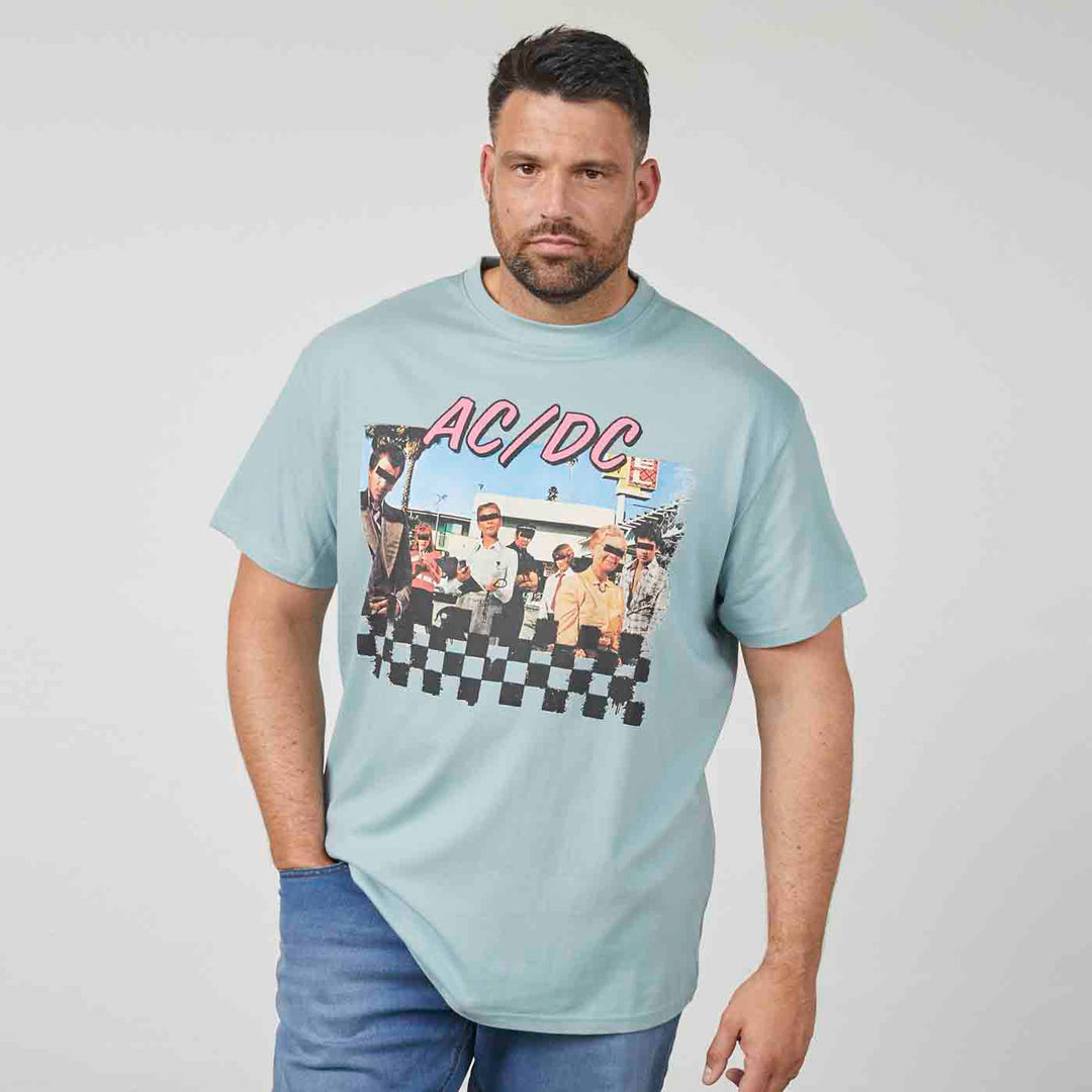 Allsize ac/dc t-shirt in Hellblau mit Banddruck und Rundhalsausschnitt für Herren