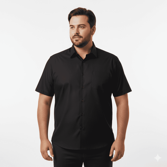 Adamo Uni schwarz Hemd kurzarmhemd herren mit Knopfleiste und klassischem Kragen