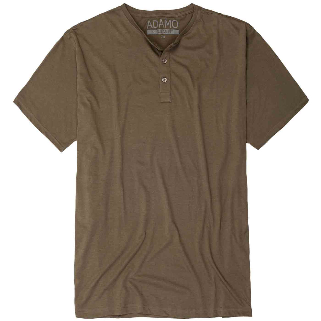 Braunes Adamo T-Shirt mit Knopfleiste und kurzärmeln in einfachem Design tee t shirt