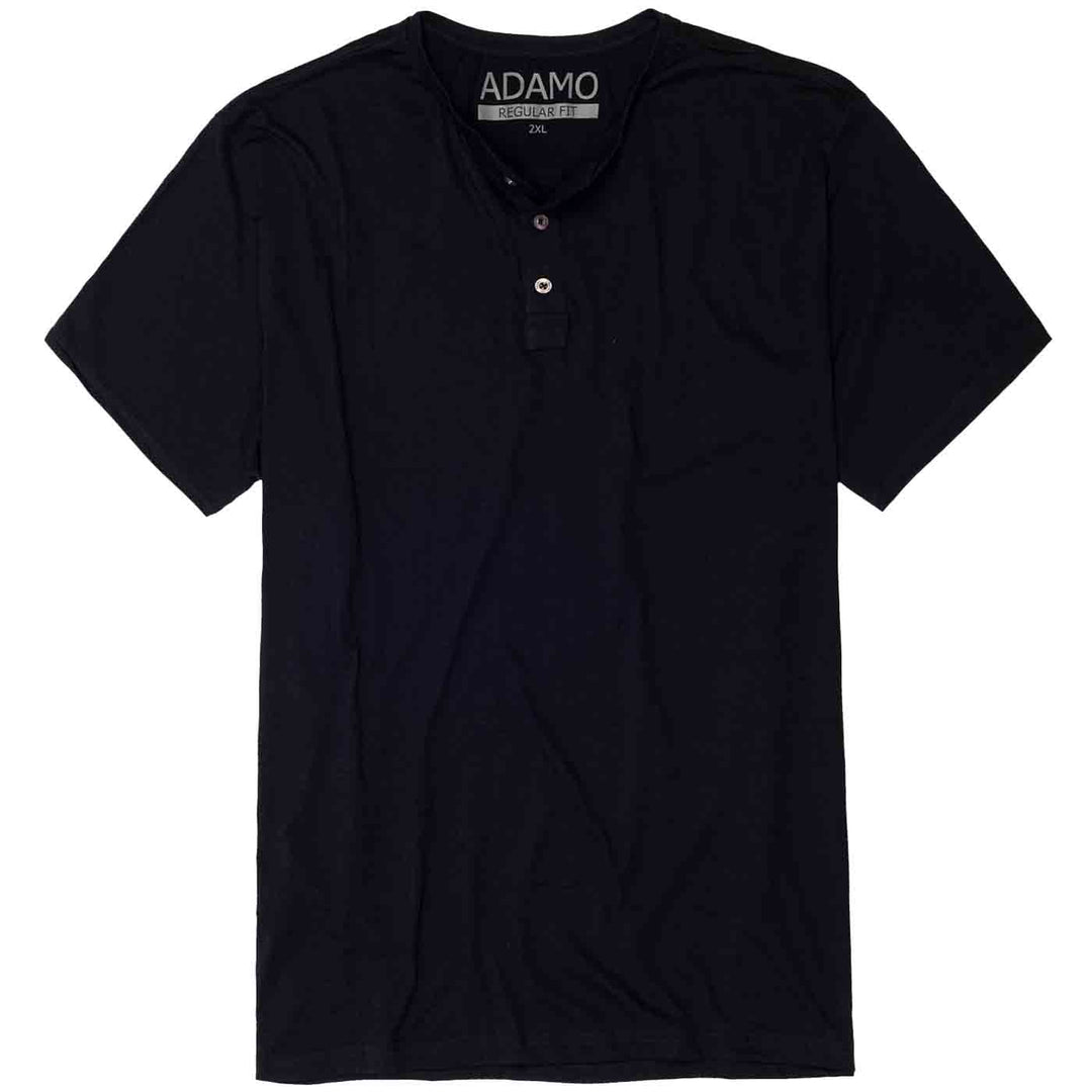 Adamo schwarzes tee t shirt mit kurzer Knopfleiste und Rundhalsausschnitt