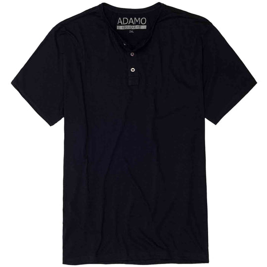 Adamo schwarzes tee t shirt mit kurzer Knopfleiste und Rundhalsausschnitt