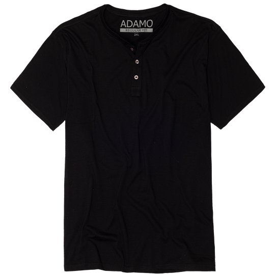 Adamo schwarzes tee t shirt mit kurzer Knopfleiste und Regular Fit für Herren
