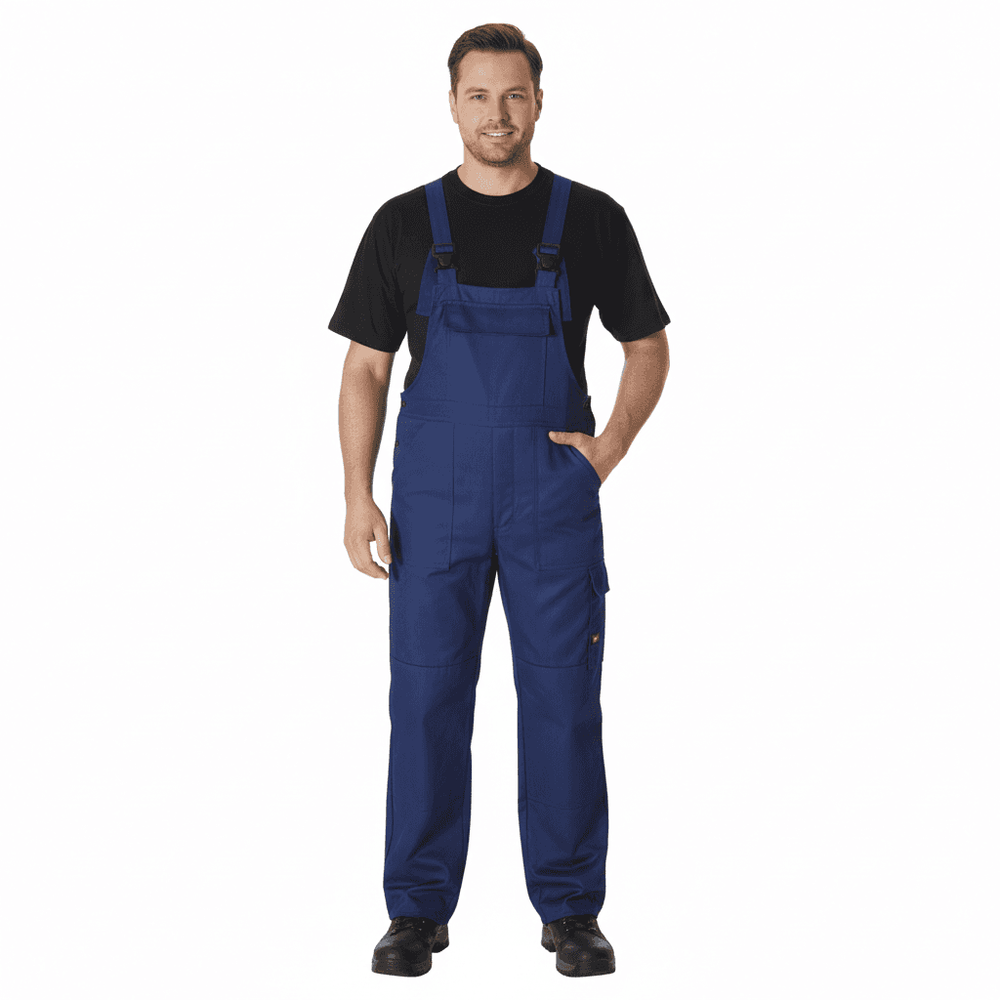 Pionier Arbeits-Latzhose Übergröße in Blau mit verstellbaren Trägern und mehreren Taschen für den Beruf
