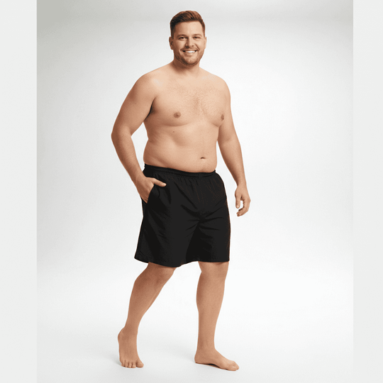 Schwarze Badehose für Herren von BigTiger mit lockerem Schnitt und Seitentaschen