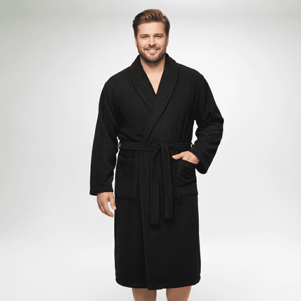 Schwarzer Bademantel für herrn von BigTiger mit Gürtel und Taschen aus weichem Material