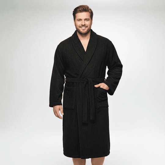 Schwarzer Bademantel für herrn von BigTiger mit Gürtel und Taschen aus weichem Material