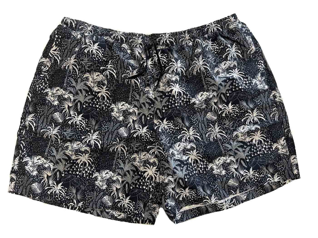 BigTiger badeshort für herren mit schwarzem tropischem Palmenmuster und elastischem Bund