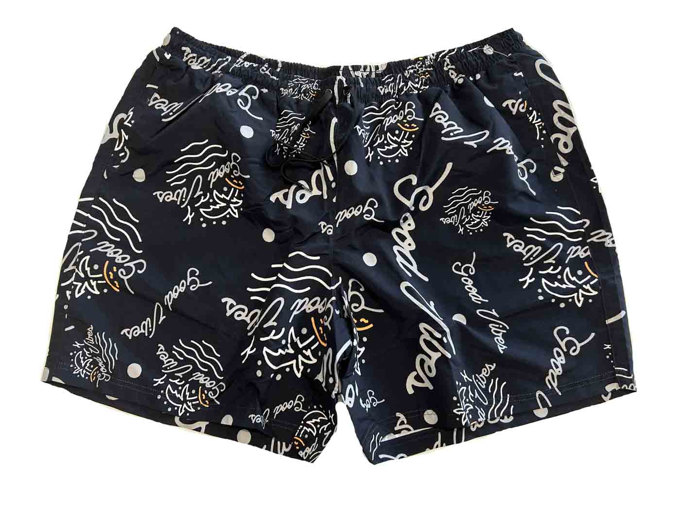 BigTiger Badeshort Herren in Schwarz mit weißem Allover-Print und elastischem Bund