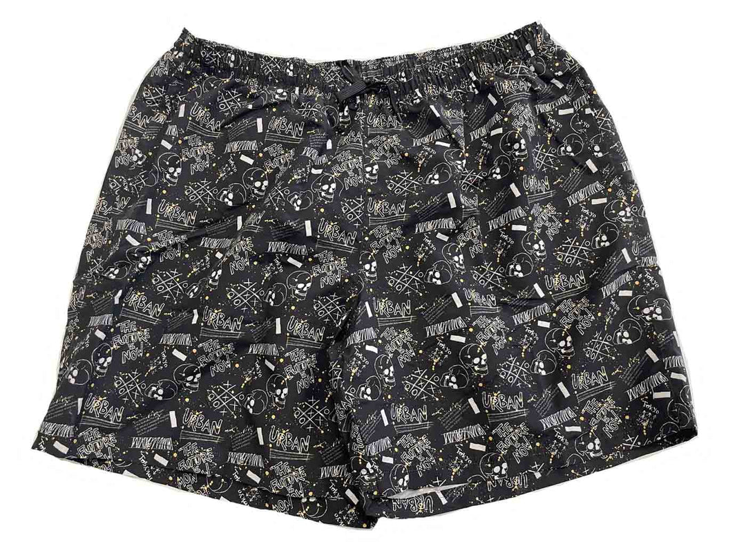 BigTiger schwarze Badeshorts für Herren mit weißem und grauem Muster und elastischem Bund