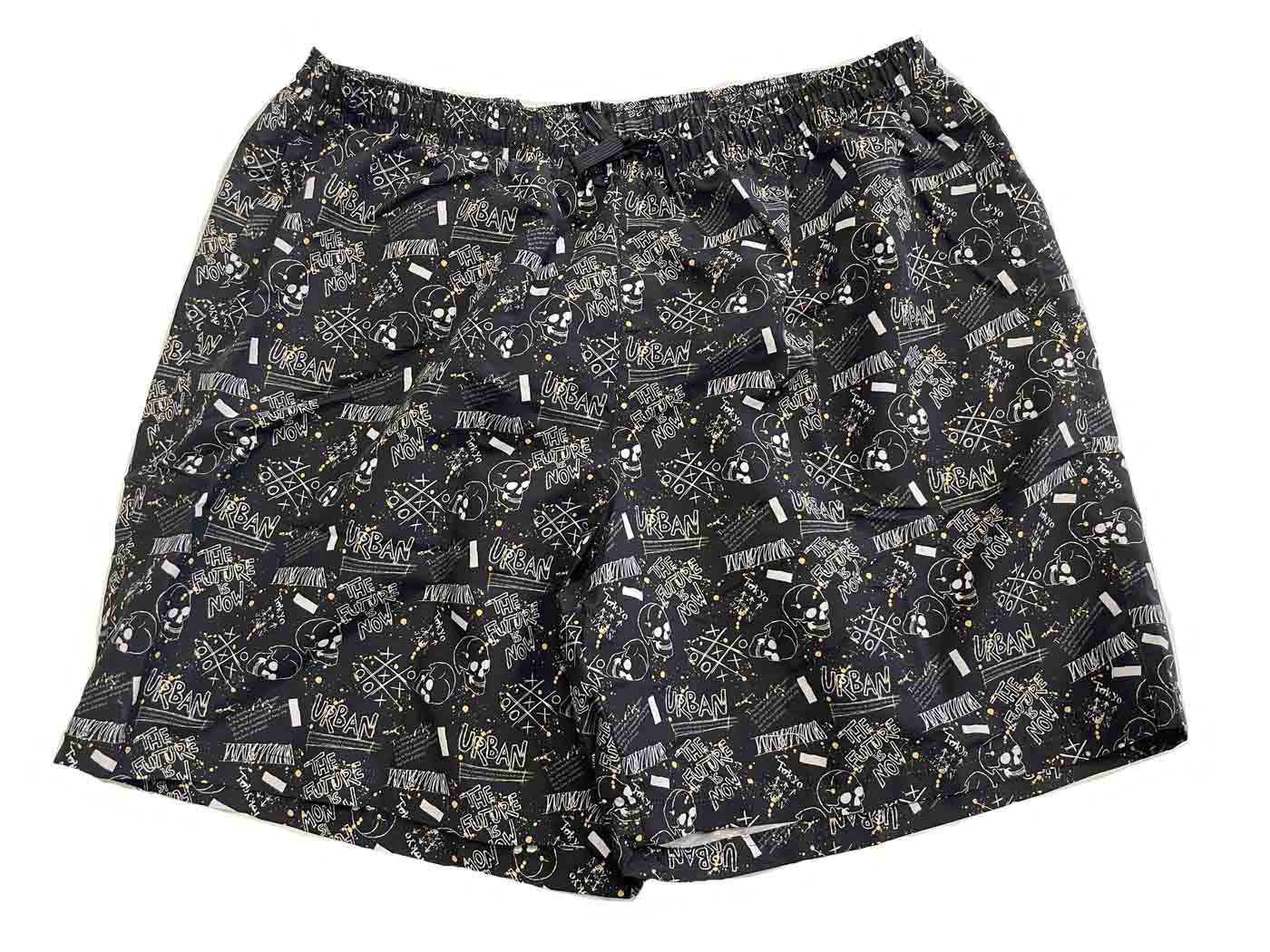 BigTiger schwarze Badeshorts für Herren mit weißem und grauem Muster und elastischem Bund