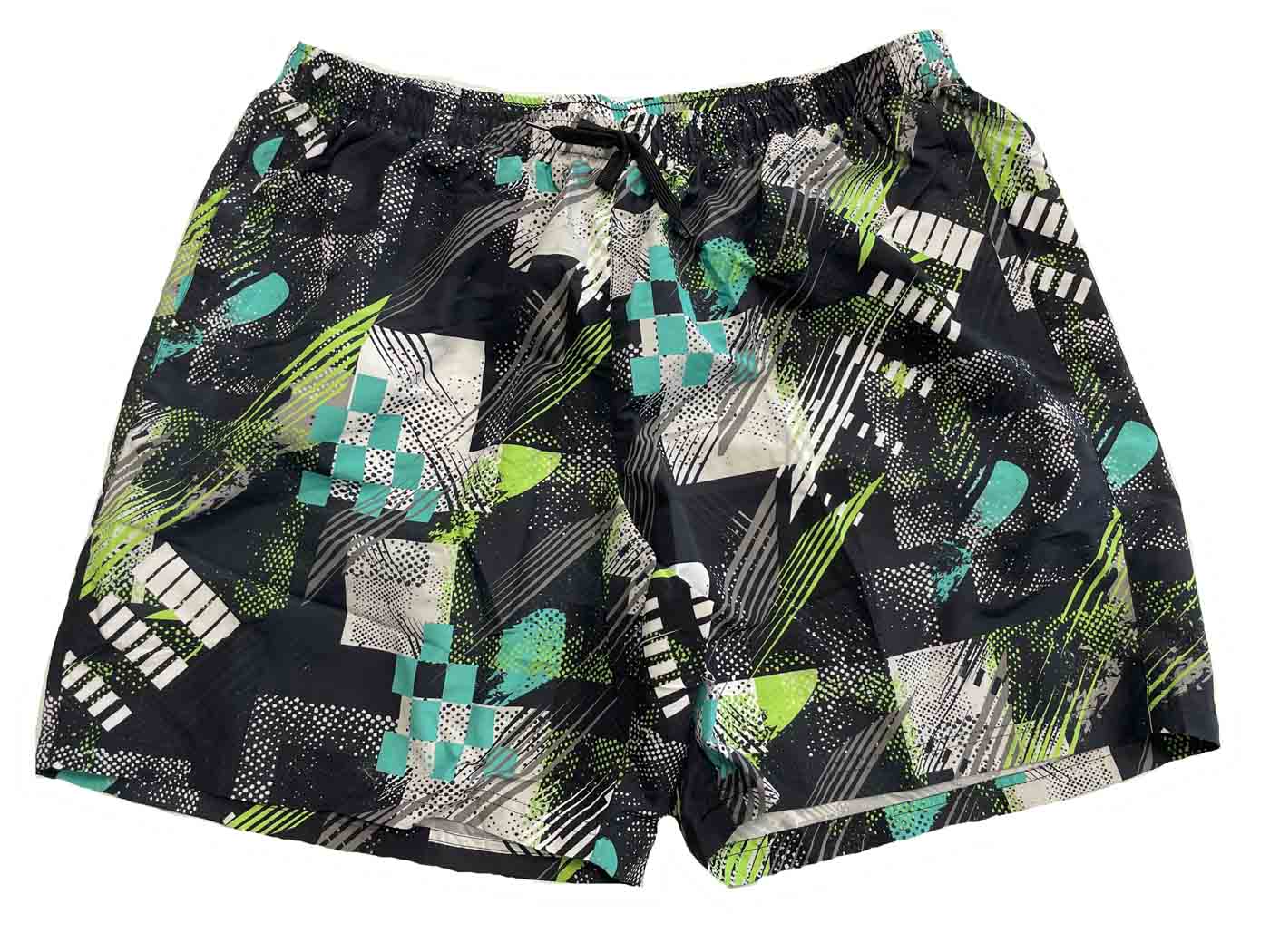 Badeshorts für Herren von BigTiger mit modernem Muster in Schwarz, Grün und Weiß