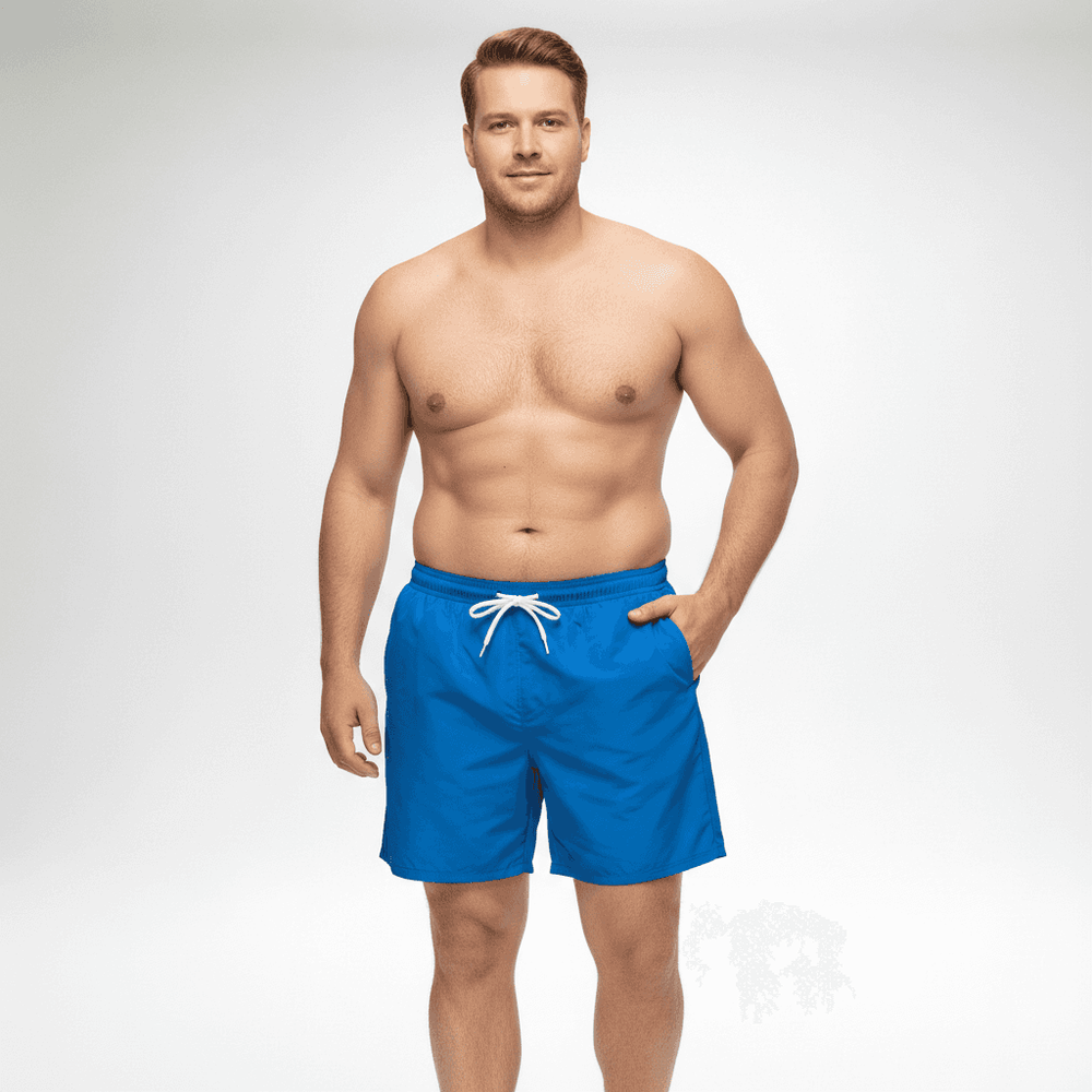 Badeshorts für Herren von BigTiger in Blau mit verstellbarem weiße Kordelzug am Bund