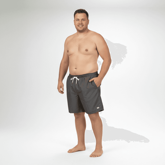 BigTiger schwarze badeshorts für herren mit seitlichen taschen und weißem zugband