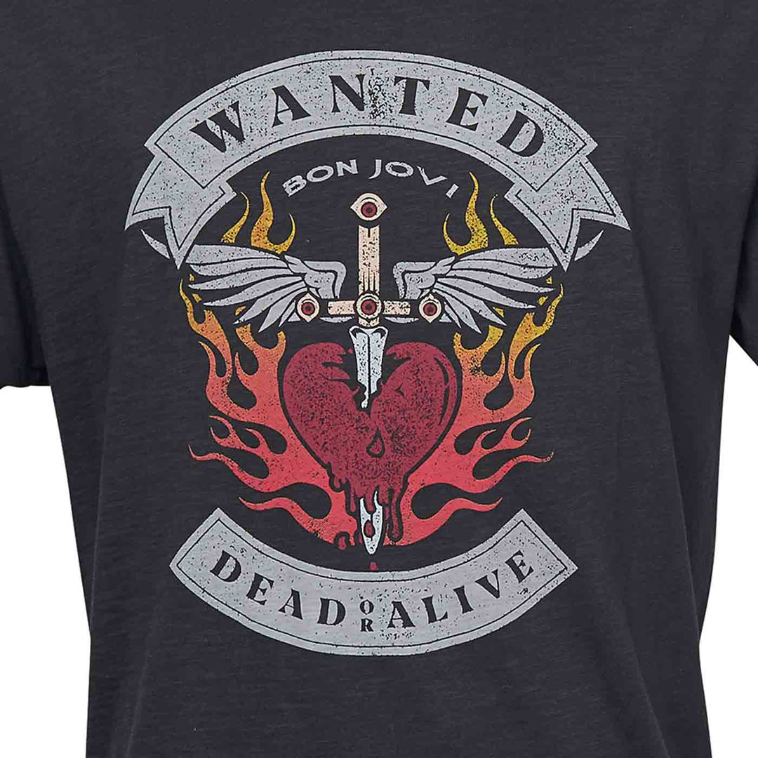 Allsize t shirt mit Bon Jovi Wanted Dead or Alive Print auf schwarzem Hintergrund