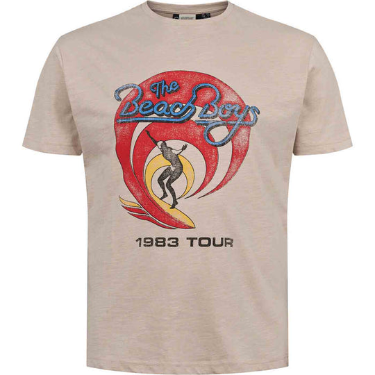 Allsize T Shirt Music Band mit The Beach Boys Aufdruck und Surfer Design in beige