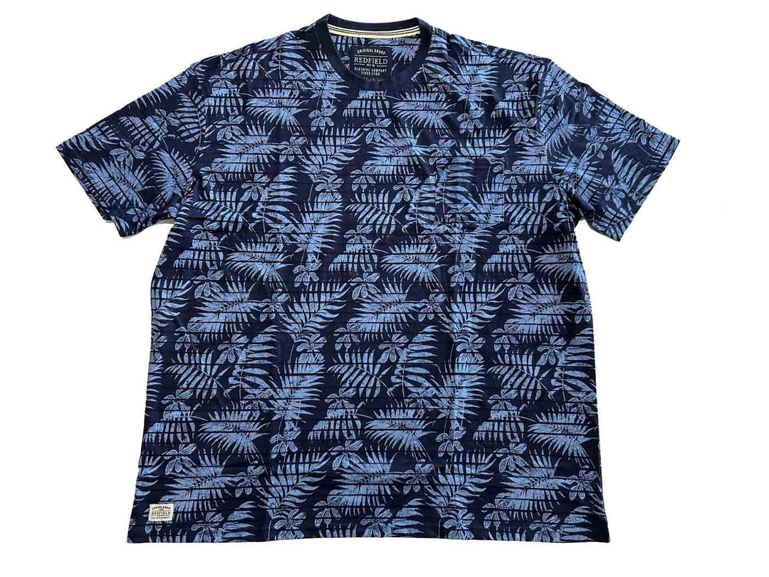 Redfield bedrucktes t-shirt mit blauem Blattmuster und kurzem Arm in lässigem Stil