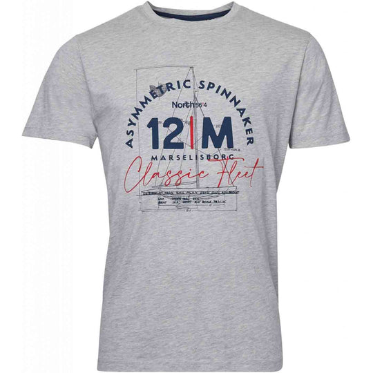 Graues bedrucktes t-shirt herren von Allsize mit blauem und rotem Segelmotiv und Schriftzug