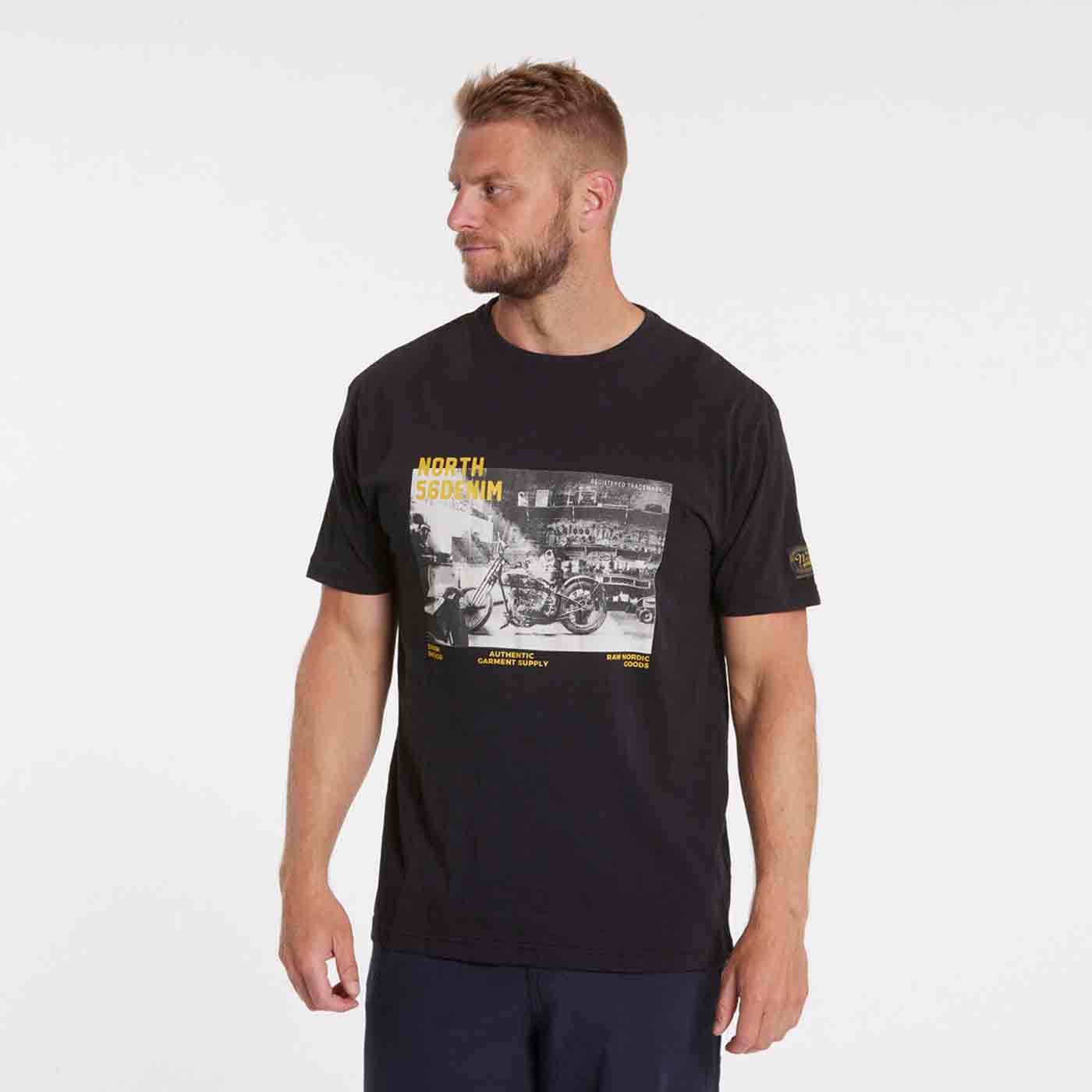 Allsize schwarzes bedrucktes t-shirt mit gelb-schwarzem Grafikdruck auf der Vorderseite