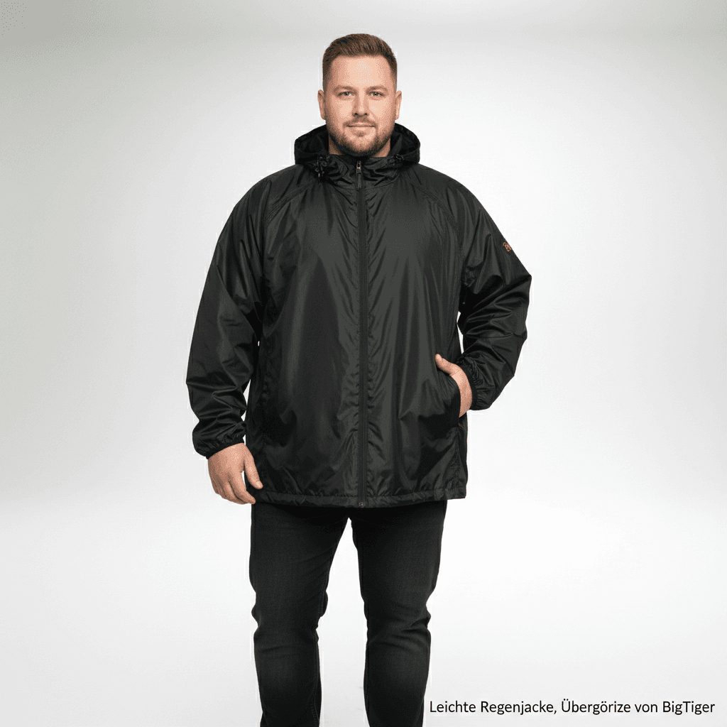 Leichte schwarze regenjacke herren von BigTiger mit Kapuze und Reißverschluss für regnerische Tage