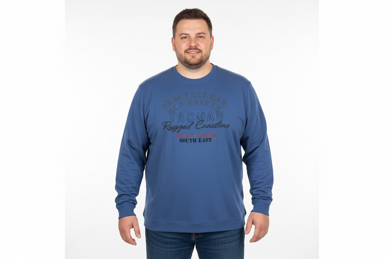Redfield langarm t shirt in Blau mit Aufdruck und Rundhalsausschnitt für Herren