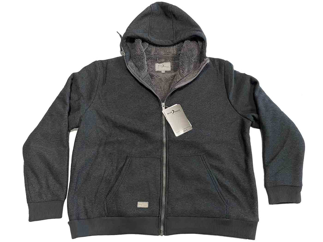 BlueWave Strick Fleecejacke Damen in Dunkelgrau mit Kapuze und durchgehendem Reißverschluss