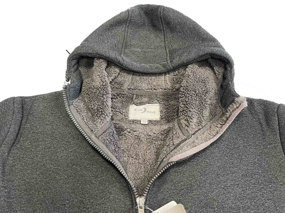 BlueWave Strick Fleecejacke Damen in Grau mit Kapuze und weichem Innenfutter aus Teddyfleece